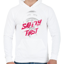 PRINTFASHION Safety first - Férfi kapucnis pulóver - Fehér férfi pulóver, kardigán