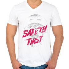PRINTFASHION Safety first - Férfi V-nyakú póló - Fehér férfi póló