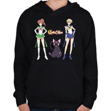 PRINTFASHION Sailor Moon - Jupiter, Luna, Uranus - Gyerek kapucnis pulóver - Fekete gyerek pulóver, kardigán