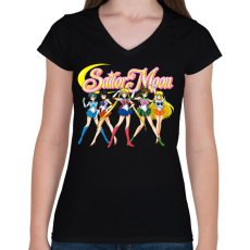 PRINTFASHION Sailor Moon - Női V-nyakú póló - Fekete
