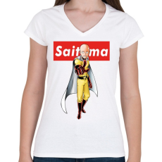 PRINTFASHION Saitama - Női V-nyakú póló - Fehér