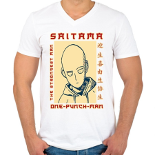 PRINTFASHION Saitama OPM - Férfi V-nyakú póló - Fehér férfi póló