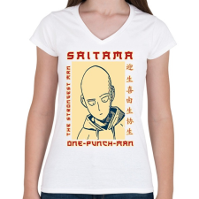 PRINTFASHION Saitama OPM - Női V-nyakú póló - Fehér női póló
