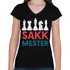PRINTFASHION Sakkmester 2 - Női V-nyakú póló - Fekete