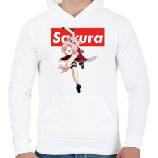 PRINTFASHION Sakura Haruno - Férfi kapucnis pulóver - Fehér férfi pulóver, kardigán