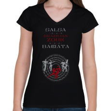 PRINTFASHION Salsa Zouk Bachata dancer S0215 red-silver - Női V-nyakú póló - Fekete