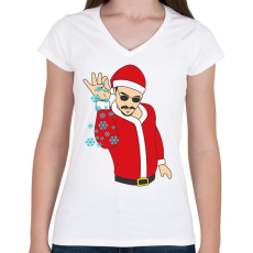PRINTFASHION Salt Bae mikulás - Női V-nyakú póló - Fehér