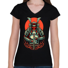PRINTFASHION samurai - Női V-nyakú póló - Fekete