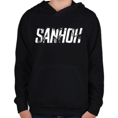 PRINTFASHION Sanhok - Fehér felirat - PUBG - Gyerek kapucnis pulóver - Fekete