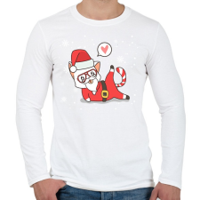 PRINTFASHION Santa Cat - Férfi hosszú ujjú póló - Fehér férfi póló
