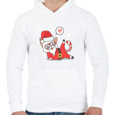 PRINTFASHION Santa Cat - Férfi kapucnis pulóver - Fehér