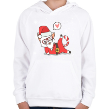 PRINTFASHION Santa Cat - Gyerek kapucnis pulóver - Fehér gyerek pulóver, kardigán