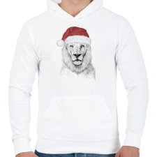 PRINTFASHION Santa lion - Férfi kapucnis pulóver - Fehér férfi pulóver, kardigán