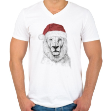 PRINTFASHION Santa lion - Férfi V-nyakú póló - Fehér férfi póló