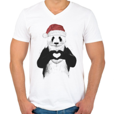 PRINTFASHION Santa panda - Férfi V-nyakú póló - Fehér