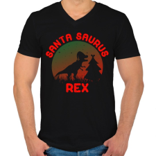 PRINTFASHION Santa Saurus Rex - Férfi V-nyakú póló - Fekete férfi póló