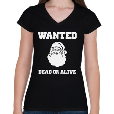 PRINTFASHION Santa Wanted - Női V-nyakú póló - Fekete
