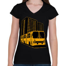 PRINTFASHION Sárga busz - Női V-nyakú póló - Fekete női póló