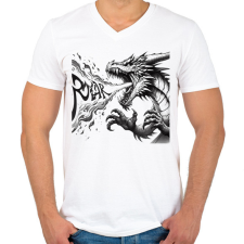 PRINTFASHION Sárkány - Férfi V-nyakú póló - Fehér férfi póló