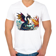 PRINTFASHION Sárkány - Férfi V-nyakú póló - Fehér férfi póló