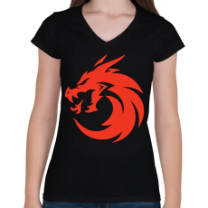 PRINTFASHION sárkány  - Női V-nyakú póló - Fekete