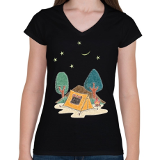 PRINTFASHION sátorozás - Női V-nyakú póló - Fekete