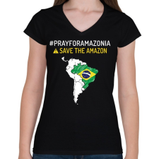 PRINTFASHION Save Amazonia - Női V-nyakú póló - Fekete női póló