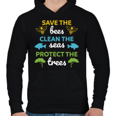 PRINTFASHION Save, clean, protect - Férfi kapucnis pulóver - Fekete