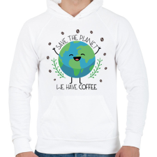 PRINTFASHION Save the planet - we have coffee - Férfi kapucnis pulóver - Fehér férfi pulóver, kardigán