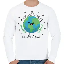 PRINTFASHION Save the planet - we have coffee - Férfi pulóver - Fehér férfi pulóver, kardigán
