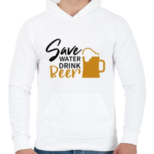 PRINTFASHION Save water drink beer - Férfi kapucnis pulóver - Fehér férfi pulóver, kardigán