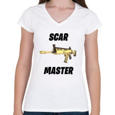 PRINTFASHION Scar Master - Fortnite (Fekete) - Női V-nyakú póló - Fehér női póló