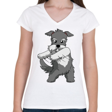 PRINTFASHION Schnauzer floss dance - Női V-nyakú póló - Fehér