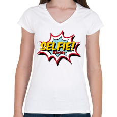 PRINTFASHION Selfie király - Női V-nyakú póló - Fehér
