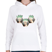 PRINTFASHION Senku Ishigami - Női kapucnis pulóver - Fehér női pulóver, kardigán