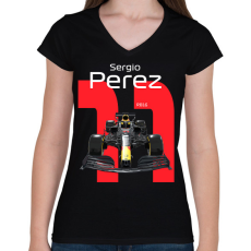 PRINTFASHION Sergio Perez 11 autóversenyző - fehér felirat - Női V-nyakú póló - Fekete