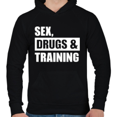 PRINTFASHION Sex, drugs and training - Férfi kapucnis pulóver - Fekete
