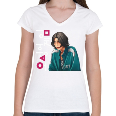 PRINTFASHION Sguid game - nyerd meg az életed 07 - Női V-nyakú póló - Fehér