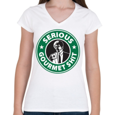 PRINTFASHION Sh*tbucks - Női V-nyakú póló - Fehér