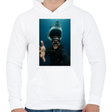 PRINTFASHION Shark - Férfi kapucnis pulóver - Fehér férfi pulóver, kardigán
