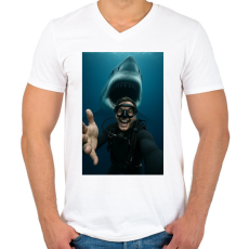 PRINTFASHION Shark - Férfi V-nyakú póló - Fehér