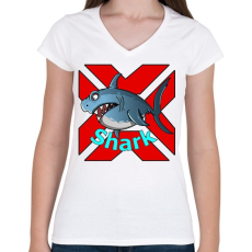 PRINTFASHION shark - Női V-nyakú póló - Fehér
