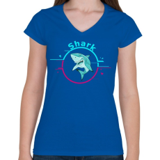 PRINTFASHION shark - Női V-nyakú póló - Királykék