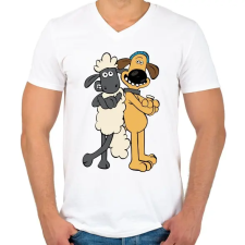 PRINTFASHION Shaun, a bárány - Férfi V-nyakú póló - Fehér férfi póló