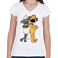 PRINTFASHION Shaun, a bárány - Női V-nyakú póló - Fehér