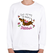 PRINTFASHION She's very happy dachshund - Gyerek pulóver - Fehér gyerek pulóver, kardigán