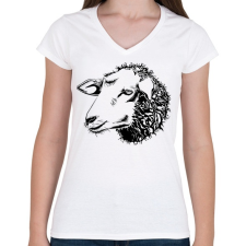 PRINTFASHION Sheep drawing - Női V-nyakú póló - Fehér női póló