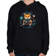 PRINTFASHION Shiba asztranauta - Gyerek kapucnis pulóver - Fekete