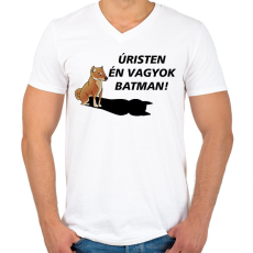 PRINTFASHION Shiba Batman meme - Férfi V-nyakú póló - Fehér