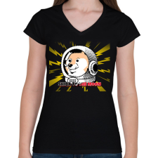 PRINTFASHION SHIBA TO THE MOON - Női V-nyakú póló - Fekete női póló